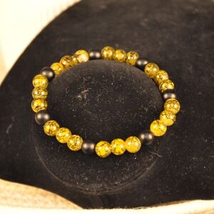 Yellow and Black Beaded Bracelet with Organic Design